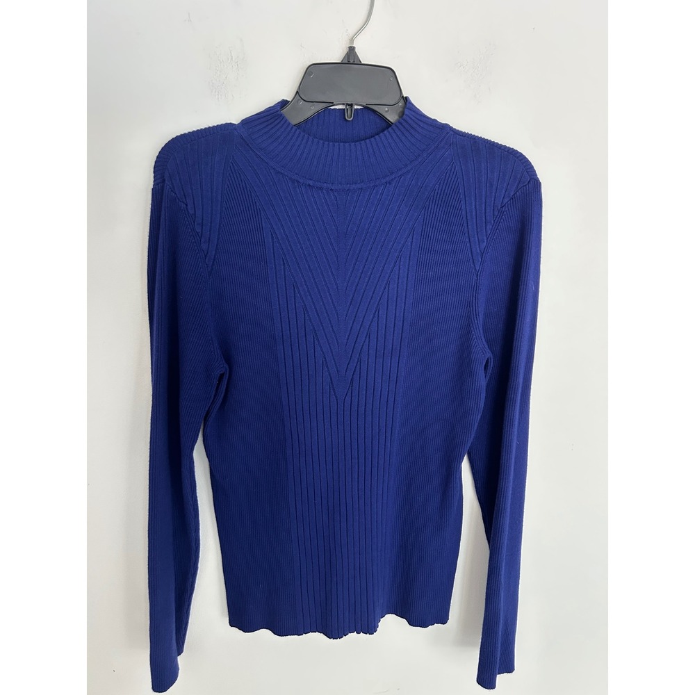 INC International Concepts Blue‎ Ribbed Mock Neck Chevron Sweater XL Womens Y2K